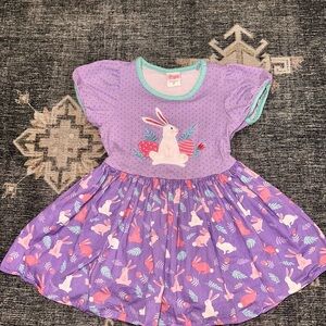 Purple Bunny Print Kids Dress